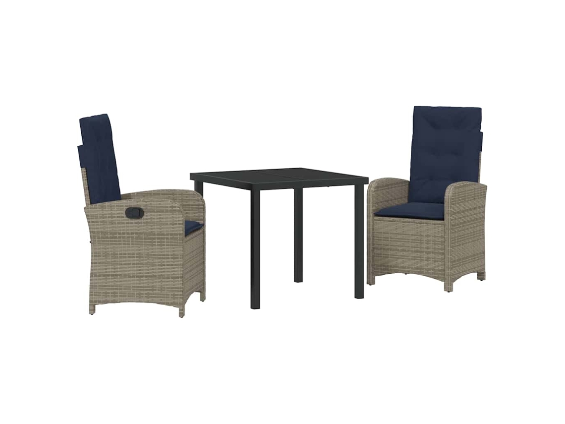 Conjunto De Comedor De Jardín 3 Uds | Mueble De Jardín Gris Ratán Sintético