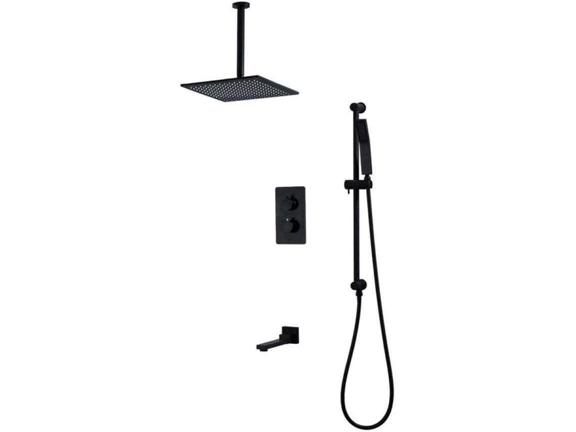 Conjunto De Ducha De Latón Galvanizado Con Grifo Mezclador Cuadrado Y Cabezal De Ducha Para Baño.