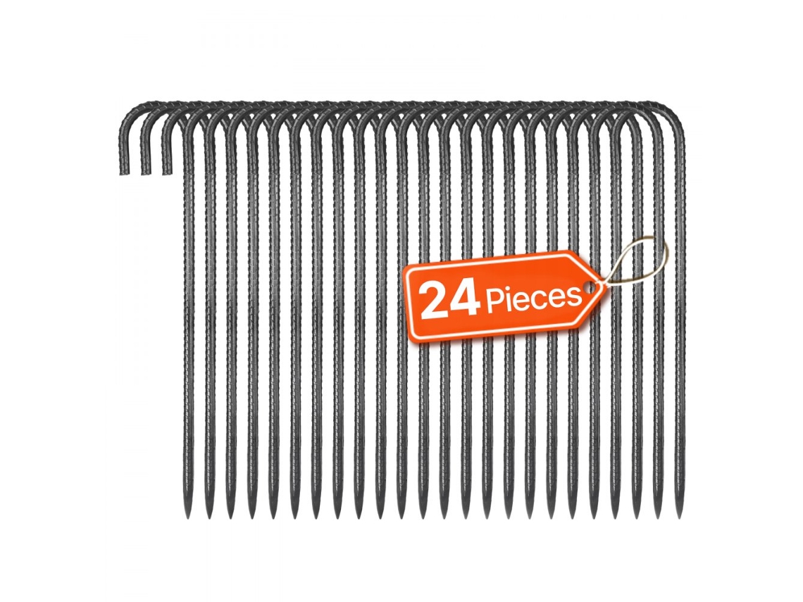 Juego de 24 estacas con gancho en J de 406 mm en acero galvanizado negro para fijación en exteriores Tekmaquinas