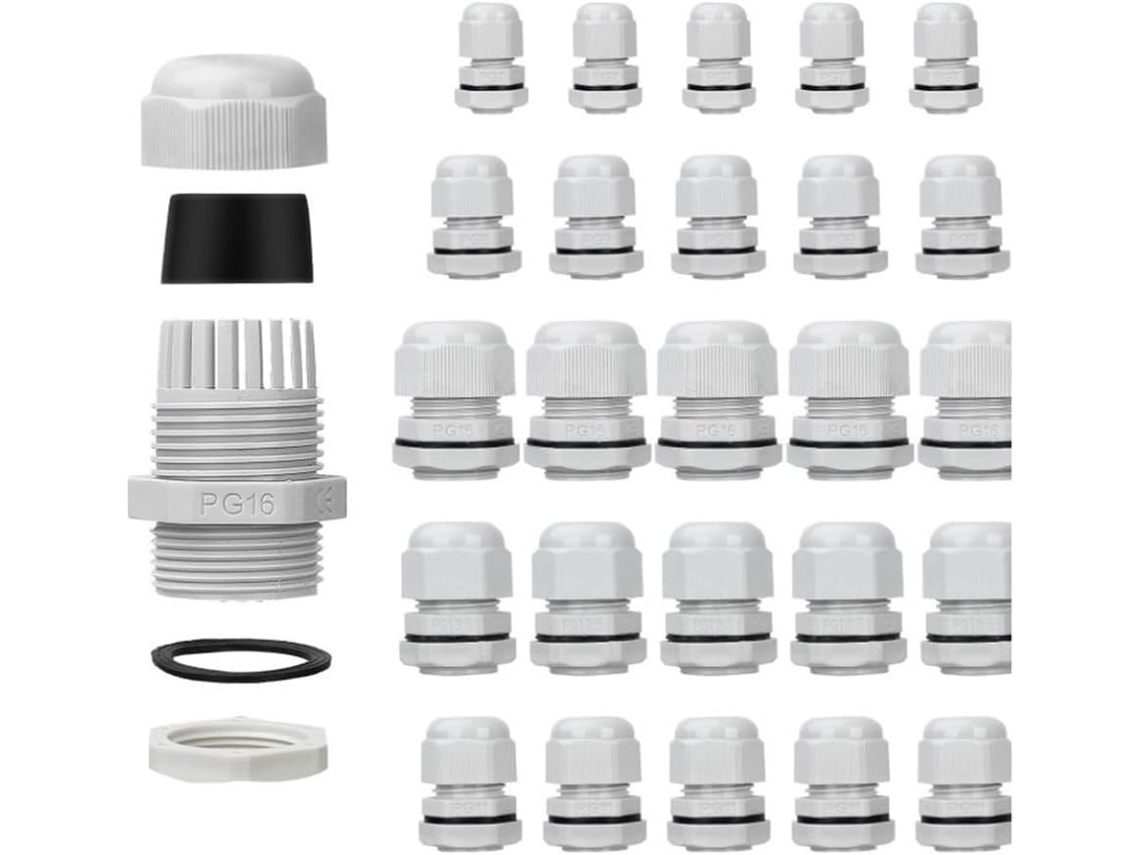 25 Prensaestopas Pg7pg9pg11pg13.5pg16, Impermeables, Ajustables, Con Abrazaderas Y Protección Para Cables.
