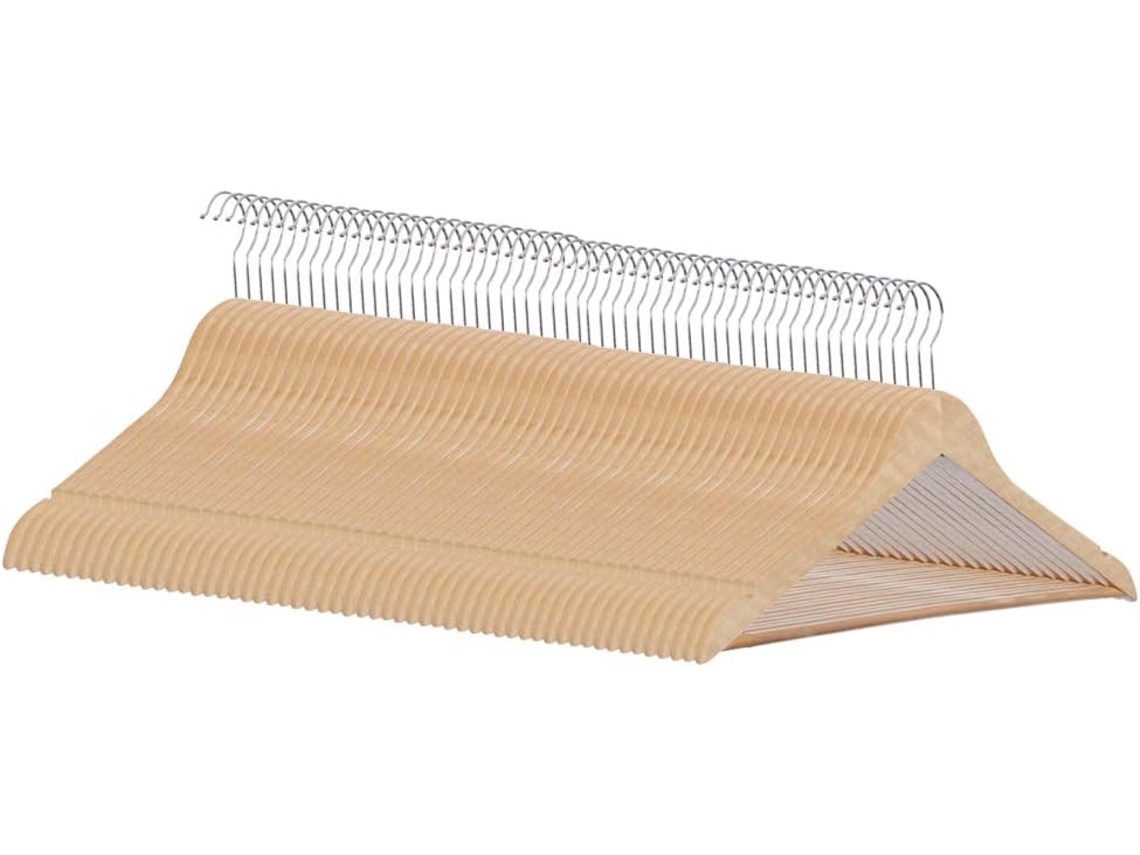 20 Perchas de Madera Antideslizantes | Color Natural | Percha Ideal para Disfraces | COM-FORT HOUSE Gancho Giratorio de Acero Inoxidable