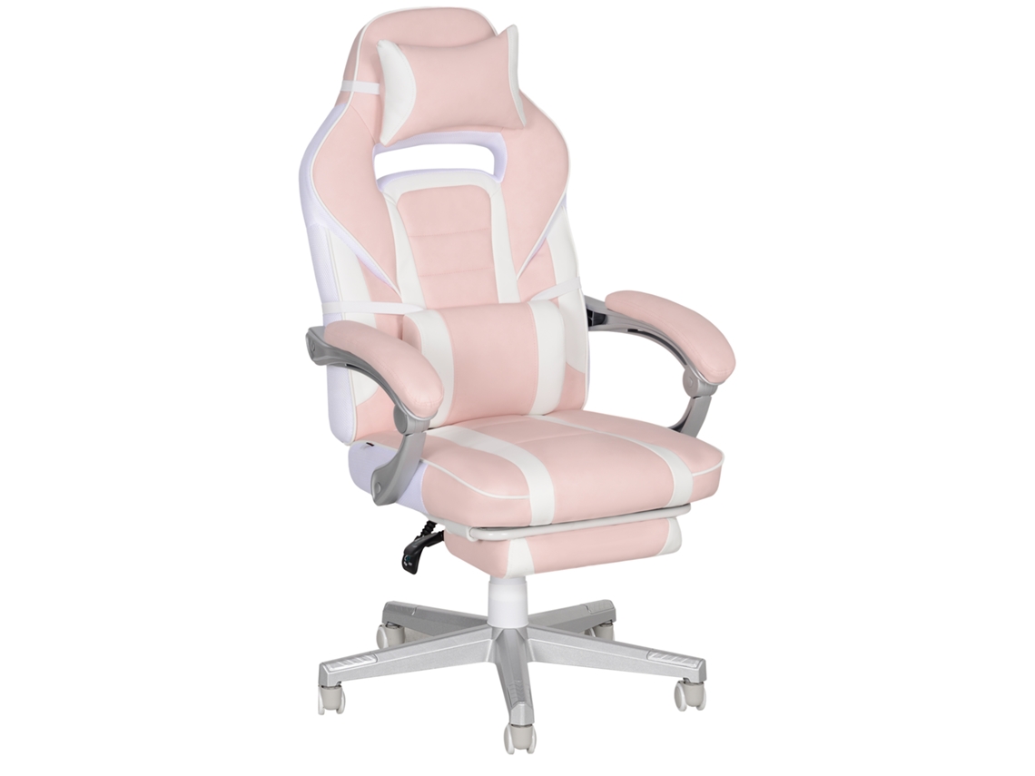 Silla Gaming Rosa Con Reposapiés Reclinable, Piel Sintética, Capacidad De 120 Kg.