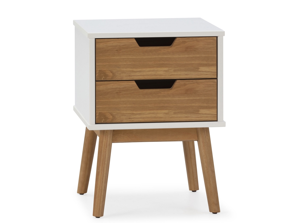 Mesita de noche Baku de 2 cajones blanco/cera, madera de pino maciza
