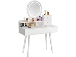 Cabina de Maquillaje Blanca con Espejo Redondo e Iluminación, 80 cm, Modelo D68 Zenkihome