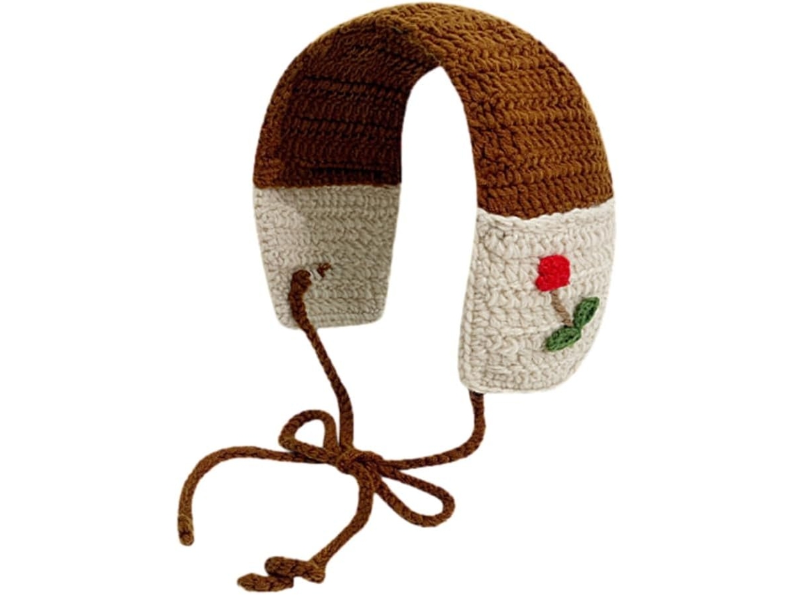 Diadema De Punto Floral Para Mujer - Turbante Elástico De Ganchillo Para Calentar Las Orejas - Estilo Sencillo