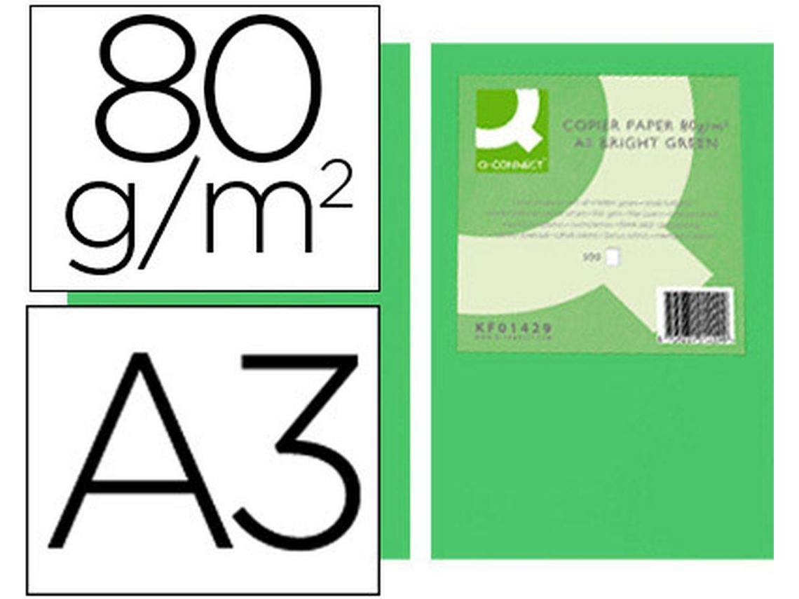 Papel de Cor Q Connect Din A3 80Gr Verde Intenso Embalagem de 500 Folhas