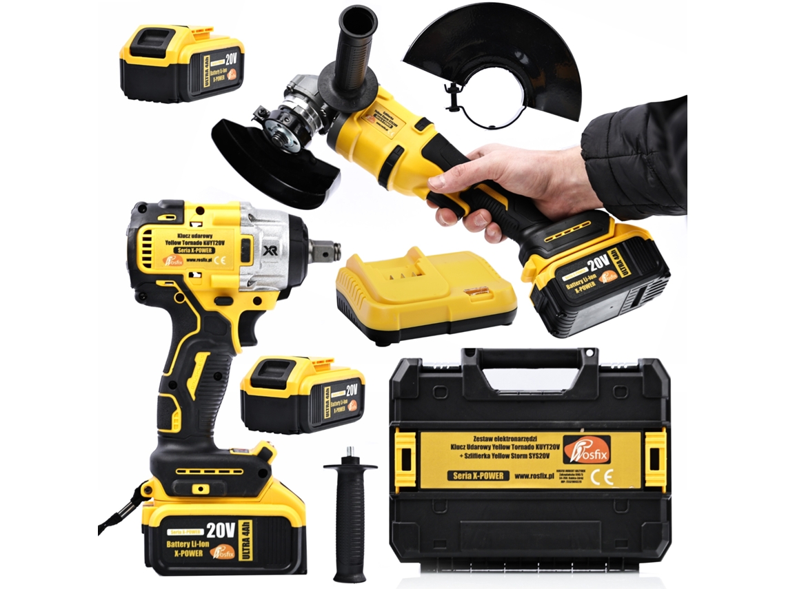 Juego de herramientas eléctricas Yellow Tornado Kuyt20v + Yellow Storm Sys20v – 2 baterías de 4 Ah | Alta potencia | Móvil