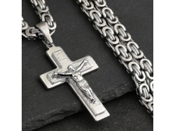 2026-collar De Cruz De Jesús De Acero Inoxidable Cadena Larga Bizantina Para Hombres Joyería Cristiana Crucifijo