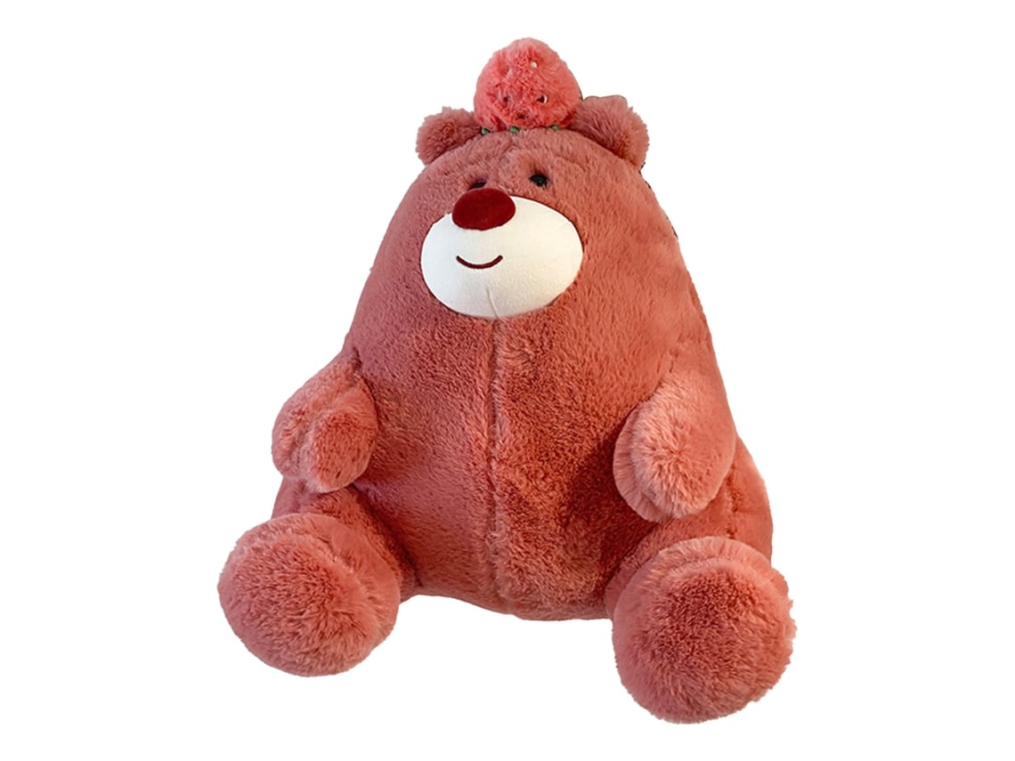 Urso de pelúcia Bj sentado na cor morango macio, 35 cm, brinquedo decorativo, animal carinhoso