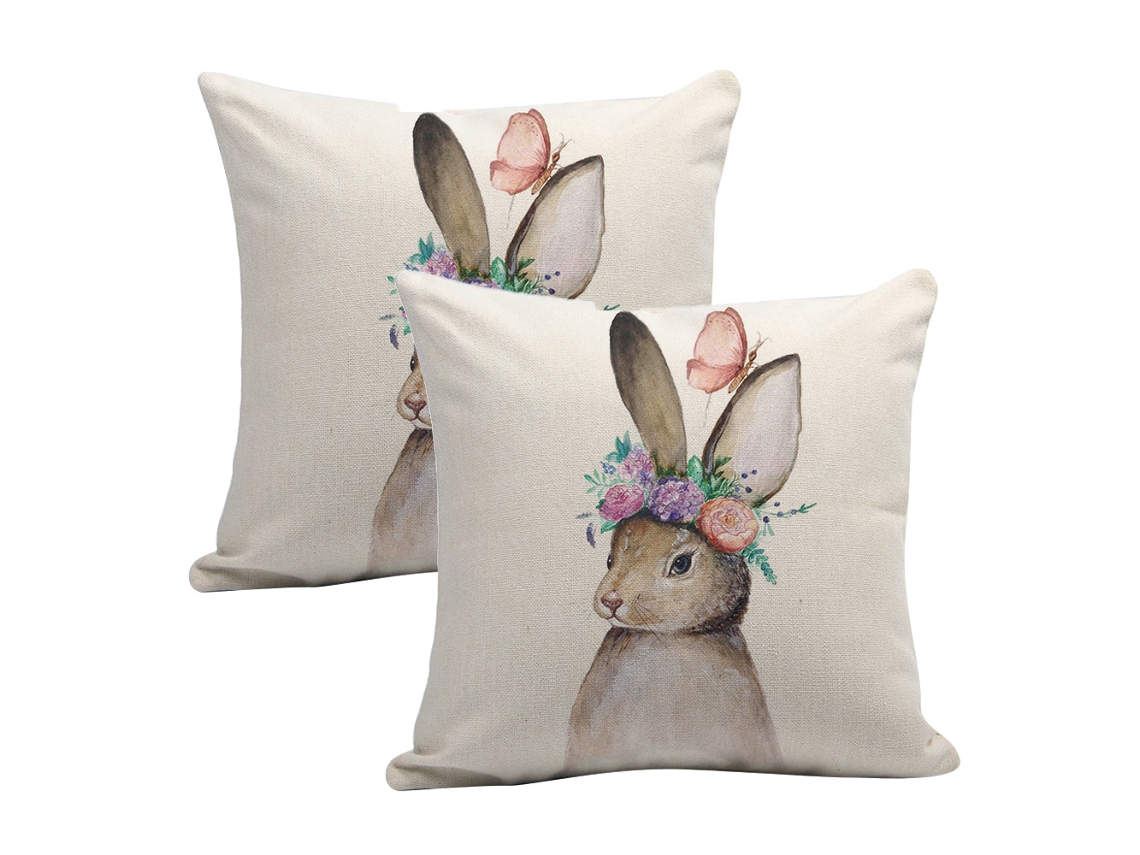 Fundas De Cojín Conejo - Estilo Pascua En Algodón Y Lino