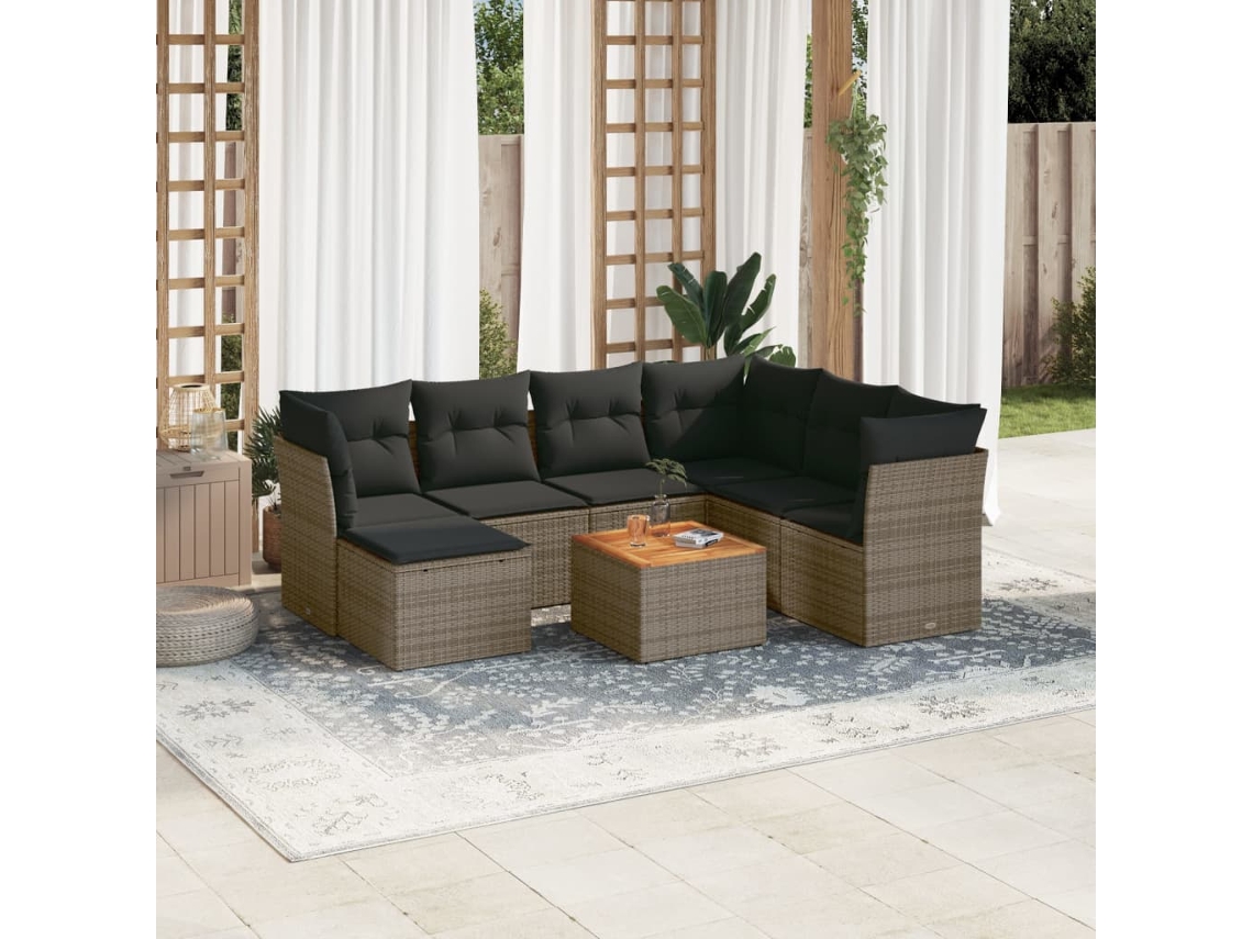 Conjunto de sofás de jardín de 8 piezas DKD Home Decor con cojines de mimbre gris