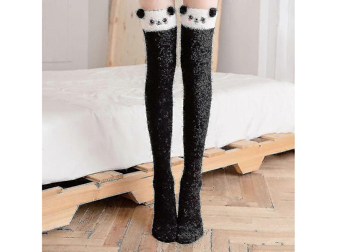 Calcetines suaves de lana coral hasta la rodilla, ideales para el invierno, para niñas y mujeres. Calcetines de rayas con estampados de animales, pelusas y dibujos animados.