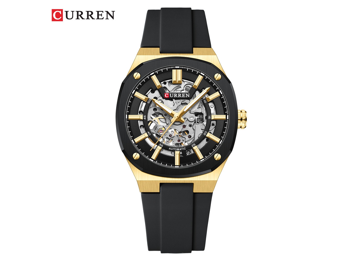 (correa Negra, Caja Y Cara Negras) Reloj Mecánico Automático De Hombre Con Esquinas Perforadas Y Transparente, Resistente Al Agua, Deportivo Y Casual
