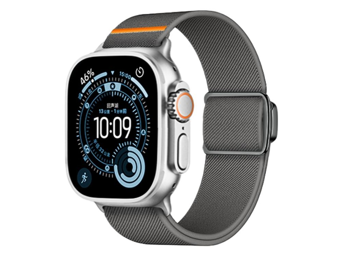 Bracelete Para Apple Watch 46/49/45/44mm - Nylon Elástico Com Fecho Magnético Em Titânio Preto