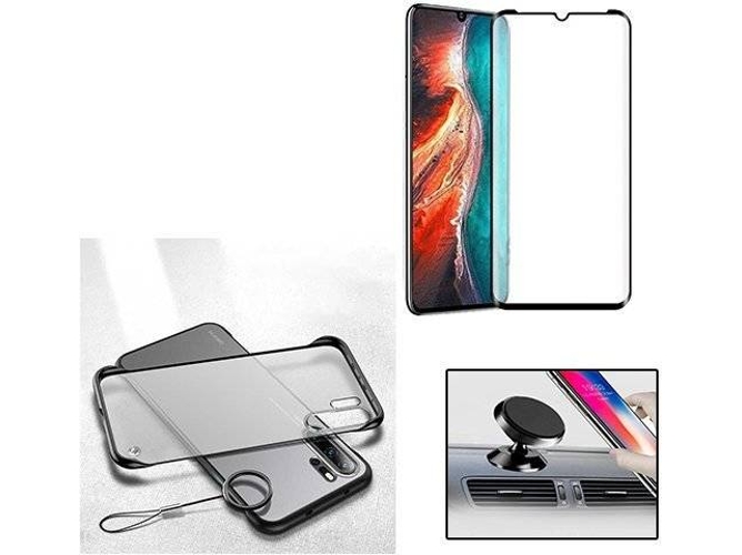 Kit Carcasa, Protector de Cristal Templado 5D y Soporte Magnético Auto Huawei P30 Pro PHONOCARE Naked Transparente