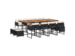 Juego de 13 piezas de comedor de jardín con cojines de mimbre, color negro, EXCLUSIVA DE LA CASA