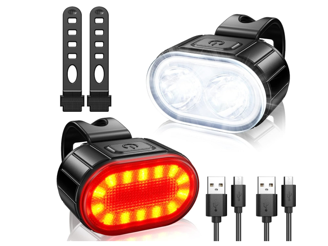 Juego de luces para bicicleta, luces para bicicleta recargables por USB, luz LED ultrabrillante para bicicleta, luz delantera y trasera, resistente al agua IPX5 (negro) CHRONUS