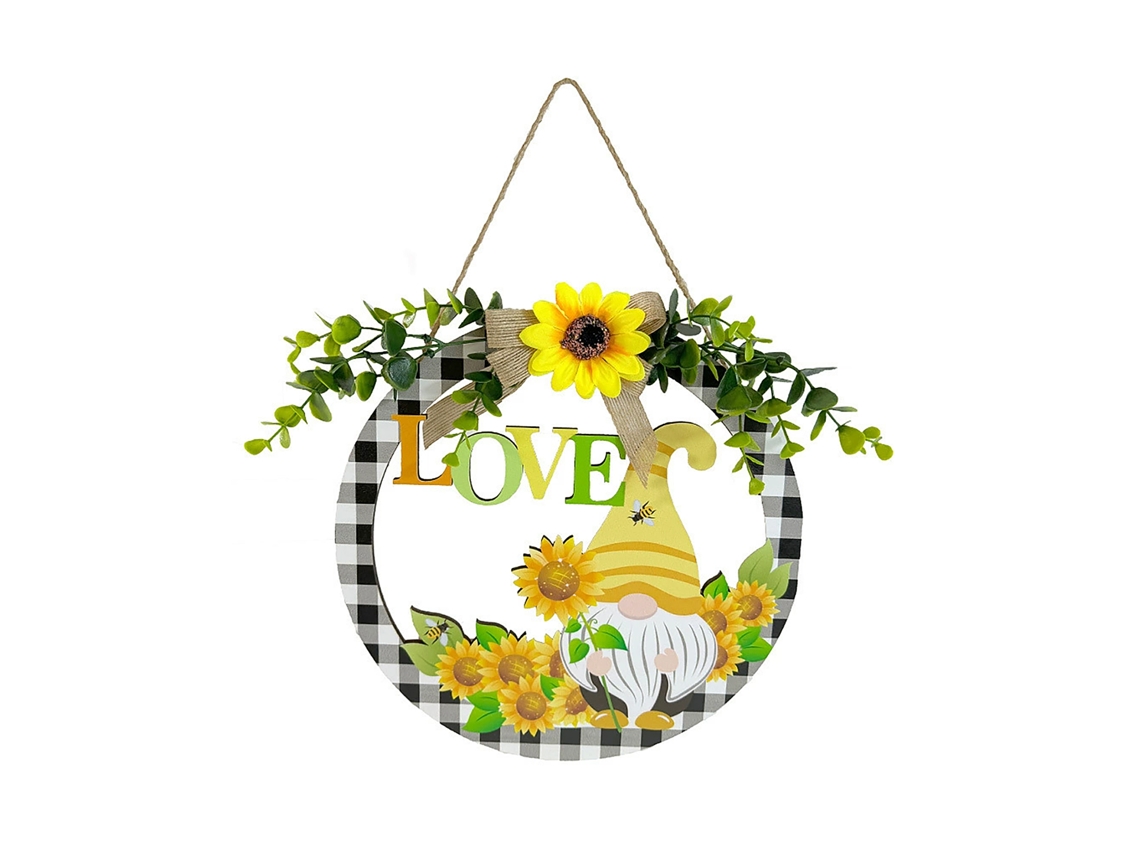 Letrero decorativo de bienvenida con marco redondo y estilo abeja