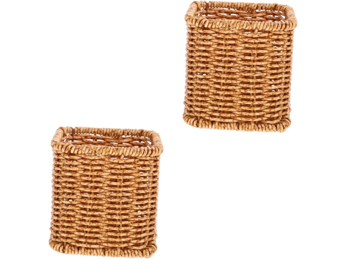 Organizador de escritorio de mimbre tejido, 2 piezas, con cesta decorativa para oficina y hogar. Gokoco estable.
