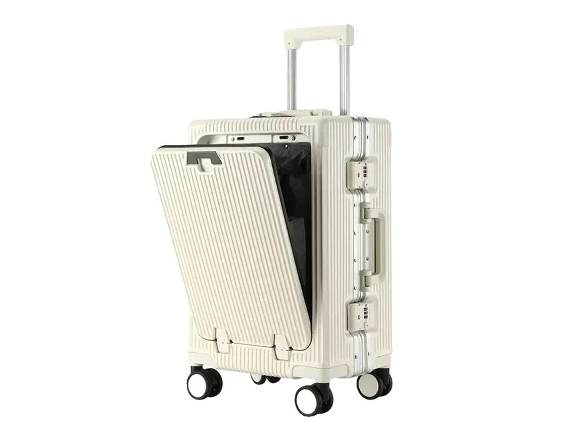 Estuche de transporte de gran capacidad con carga USB, blanco, 20 pulgadas