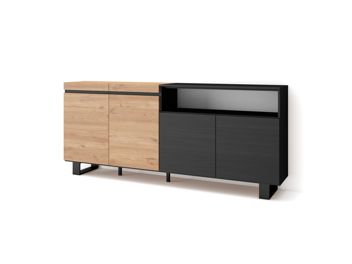 Aparadores para salón 200x87x35cm 4 Puertas Diseño industrial Roble y negro