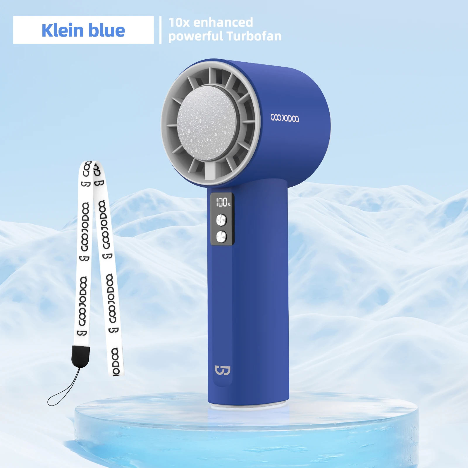 Mini ventilador eléctrico MDUG, pantalla digital, turbina ajustable (azul Klein)