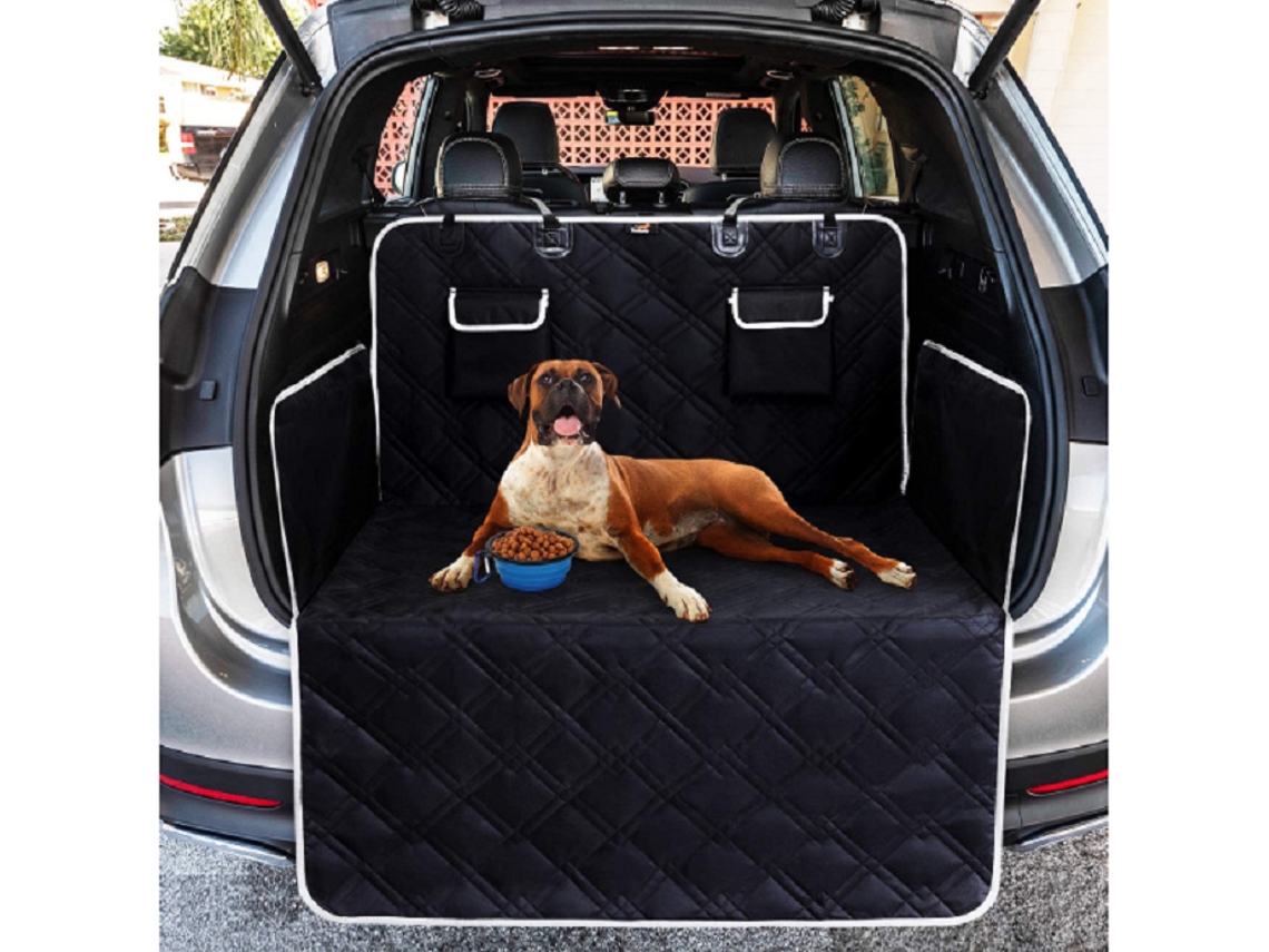 Protector universal para el maletero del perro. Impermeable y antideslizante. 185 x 103 cm, 2 bolsillos grandes. Negro.