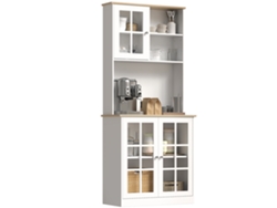 Armario alto de cocina con puertas de cristal y estantes ajustables, acabado en roble blanco.
