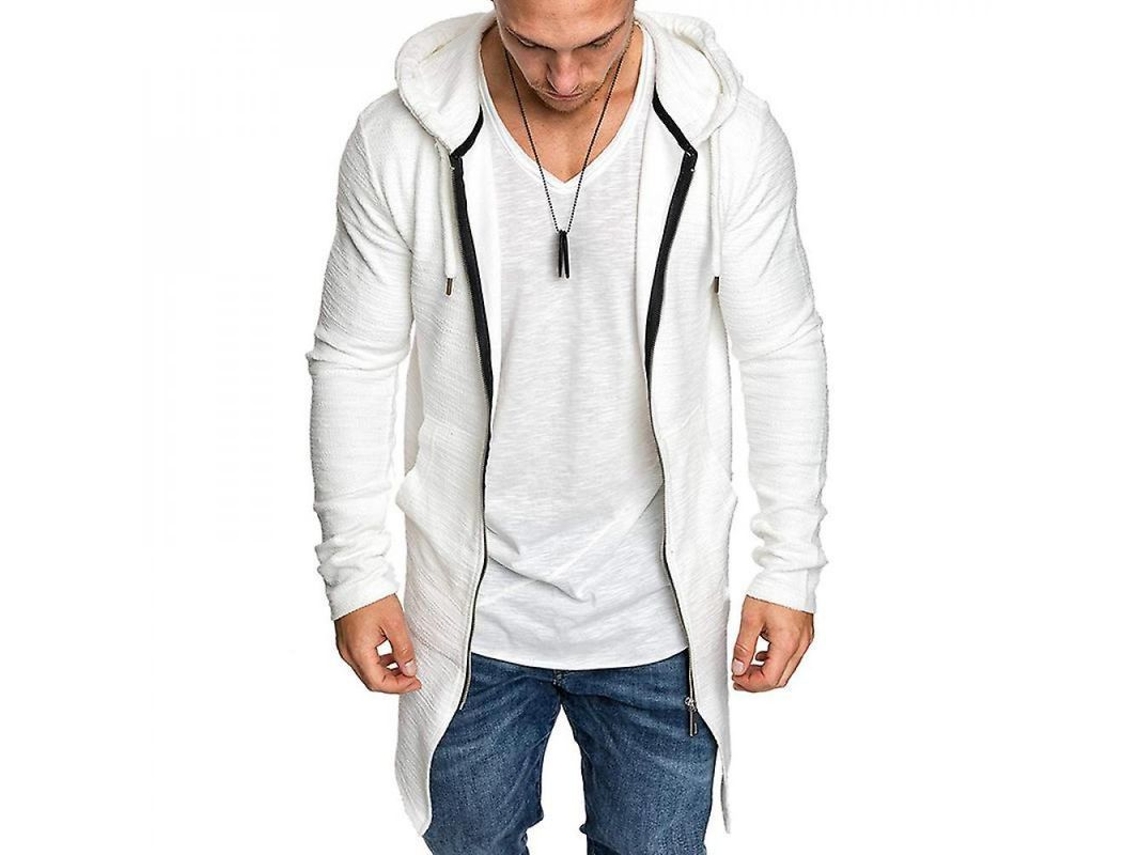 Chaqueta con capucha y cremallera para hombre Rebe, manga larga, corte ajustado, abrigo de invierno, talla 3XL, color blanco.
