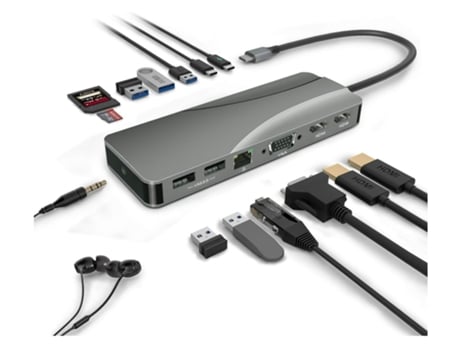 Estación de acoplamiento con adaptador tipo C 14 en 1 con 2 HDMI, VGA, puerto tipo C de suministro de energía, Gigabit Ethernet, lector de tarjetas...