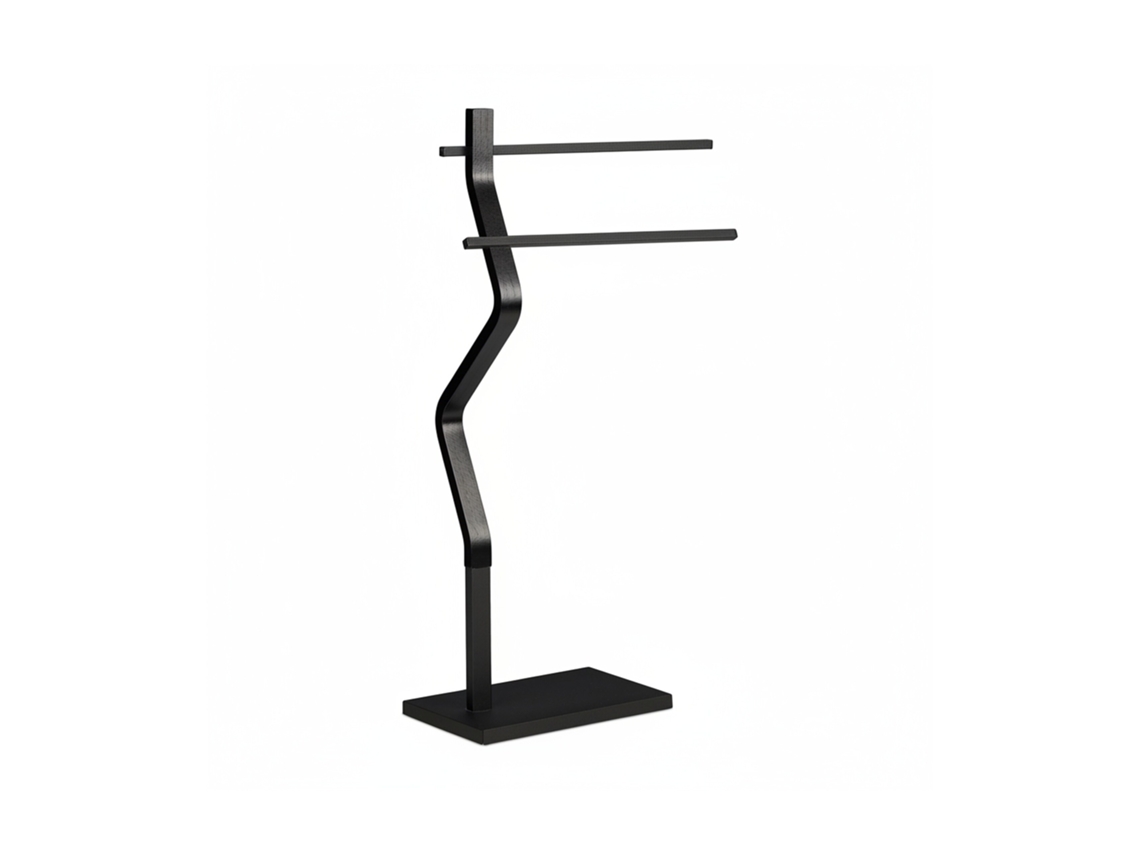 Relaxdays Toallero De Pie Con 2 Barras, Diseño En Zigzag, 85 X 43,5 X 20 Cm, Soporte Toallas Baño, Acero Y Mdf, Negro