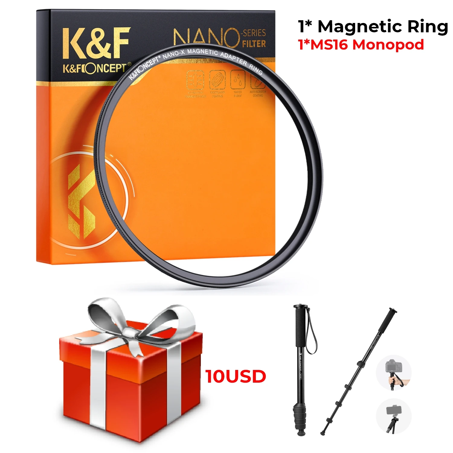 Adaptador de anillo magnético de 62 mm + trípode MS16, compatible con filtros magnéticos Nd/UV/CPL para cámaras de vídeo.