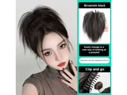 Extensiones de cabello humano con cola de caballo, color negro y marrón, con clip, desordenadas, sin pegamento, en capas, rectas, sintéticas y naturales.