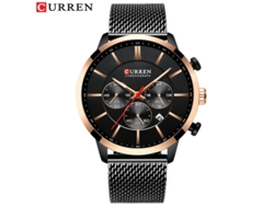 Reloj De Cuarzo Impermeable Para Hombre (negro Y Oro Rosa), Correa Milanesa De Seis Agujas, Indicador De Fecha.