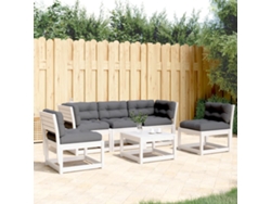 Conjunto de sofá de jardín de 5 piezas con cojines, pino macizo, blanco, DKD Home Decor