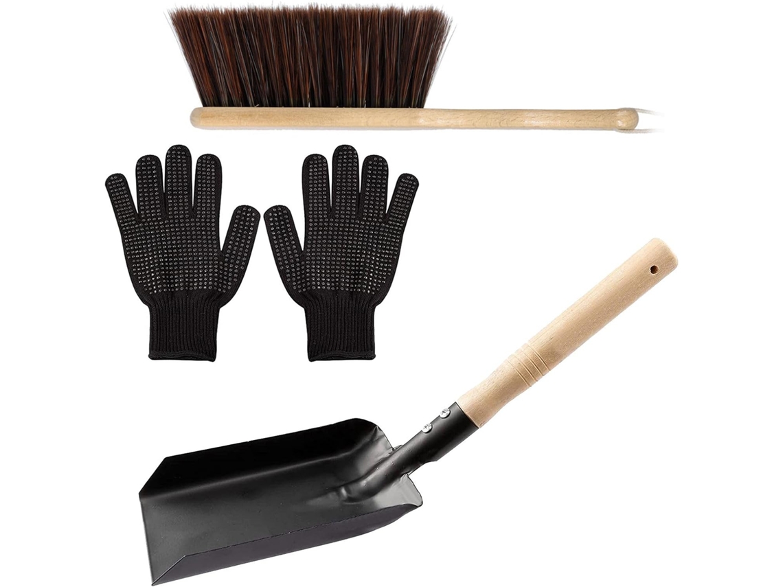 Pala Para Chimenea Mango De Madera Y Metal Con Guantes Kit Carb N Cepillo El Mantenimiento Estufas Le A Chimeneas