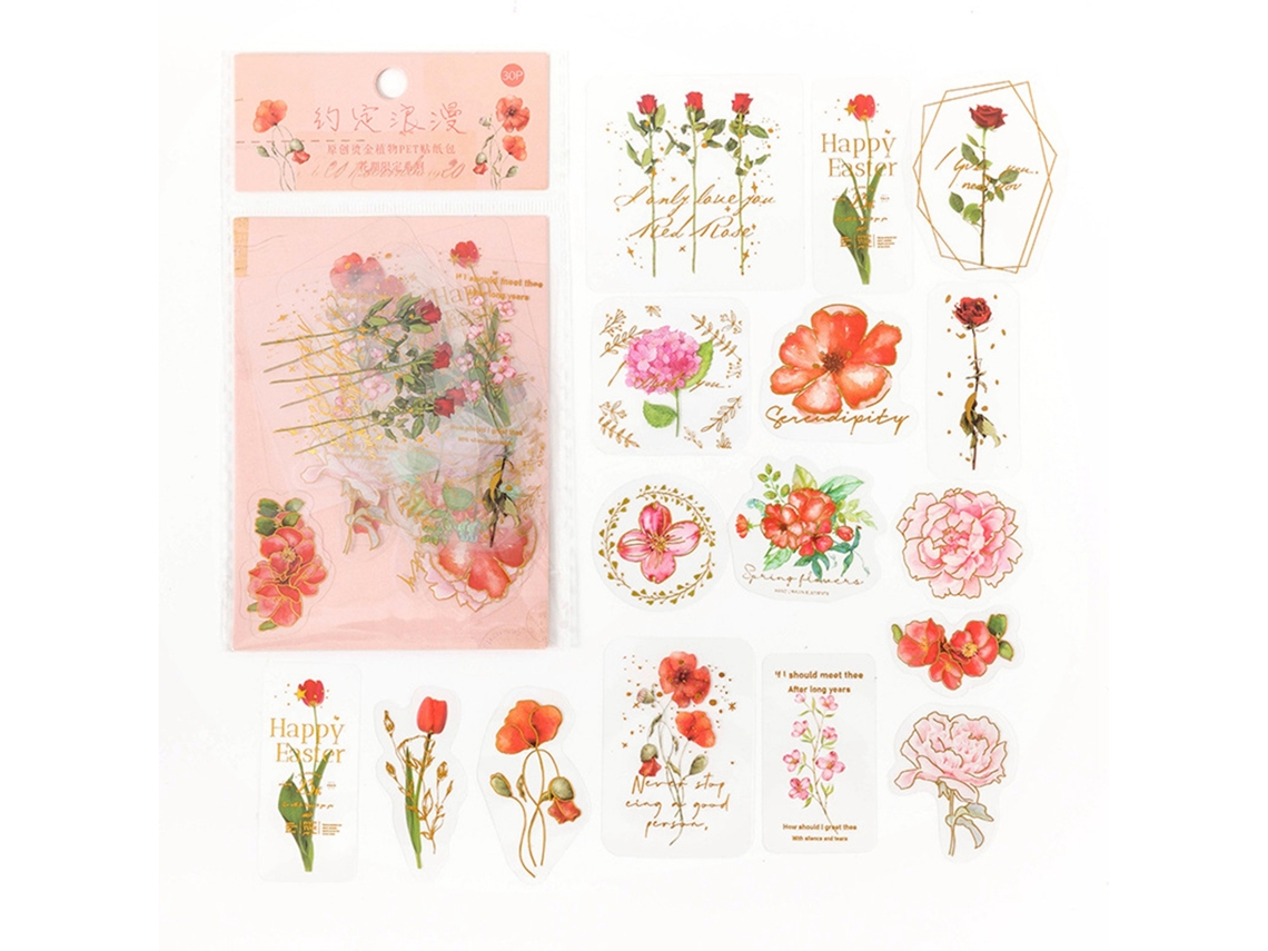 30 pegatinas de flores, únicas, exquisitas, estéticas, de moda, para diario, cuaderno, románticas.