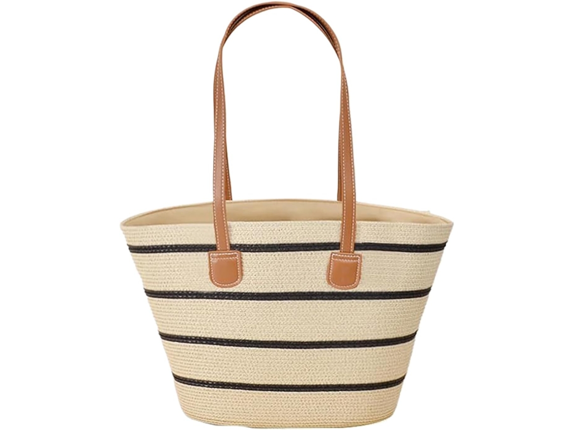 Bolso De Playa De Paja, Bolso Tote De Paja Tejida Bolsa De Almacenamiento Bohemia Para Viajes,