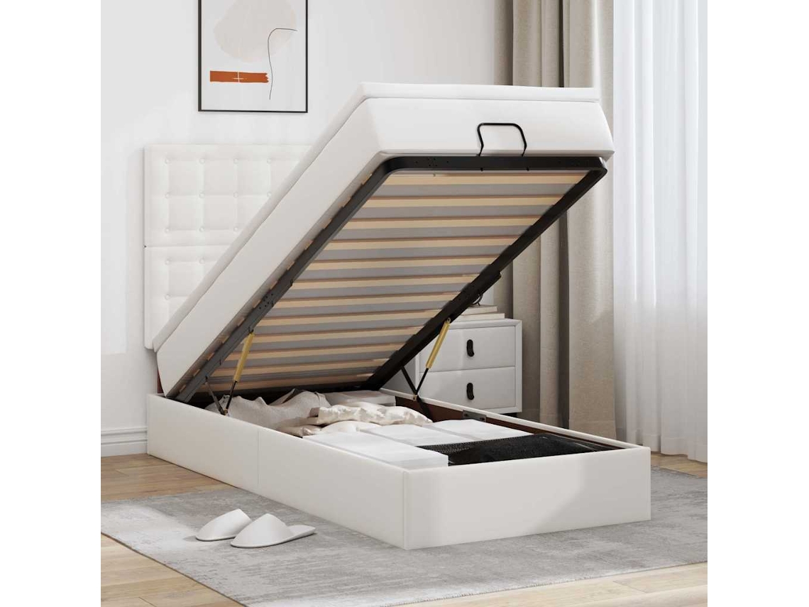 Syfax™ Estructura Cama Otomana Colchón Cuero Sintético Blanco 90x190cm
