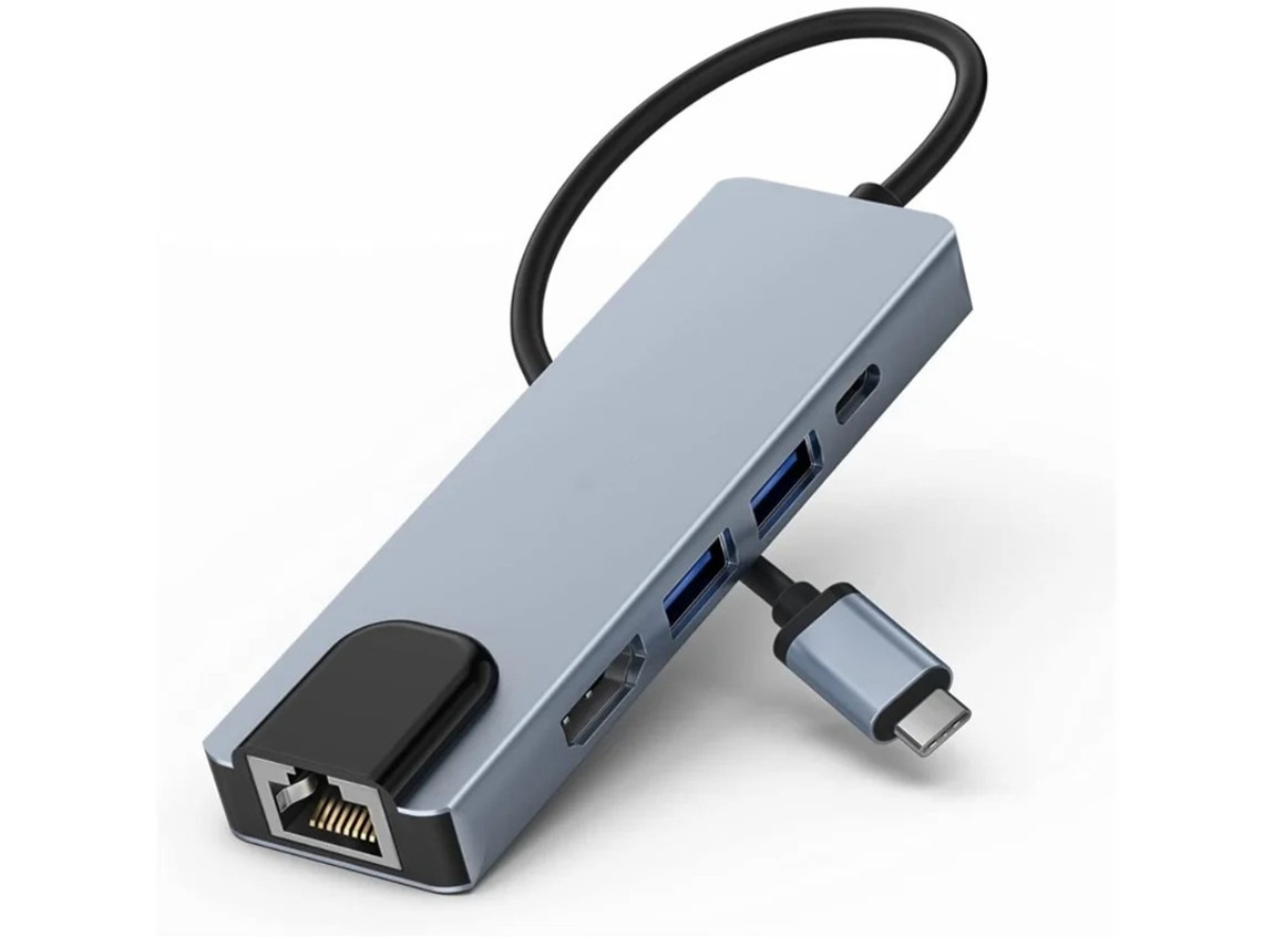 Adaptador Hub USB C Yizhood con Ethernet gris