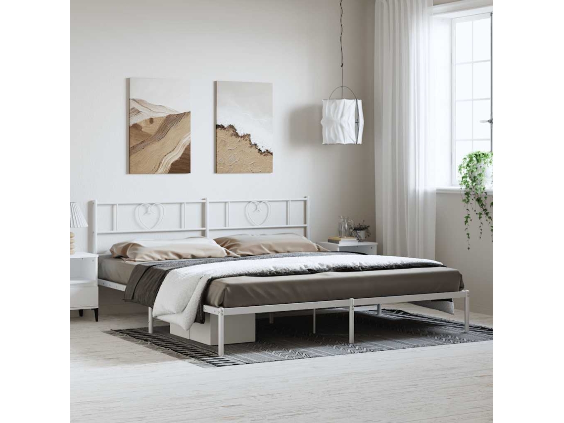 Estructura Cama Sin Colchón Con Cabecero Metal Blanco 193x203cm