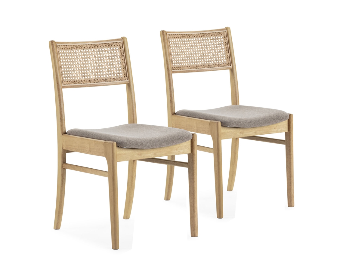 Conjunto de 2 Cadeiras Vilma Cor Carvalho Madeira Sólida e Rattan Natural VS VENTA-STOCK 45 x 54 x 83