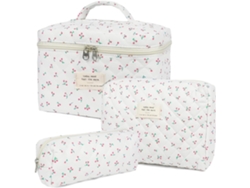 Kit de maquillaje grande de algodón (3 piezas) - Estampado floral, gran capacidad (3)