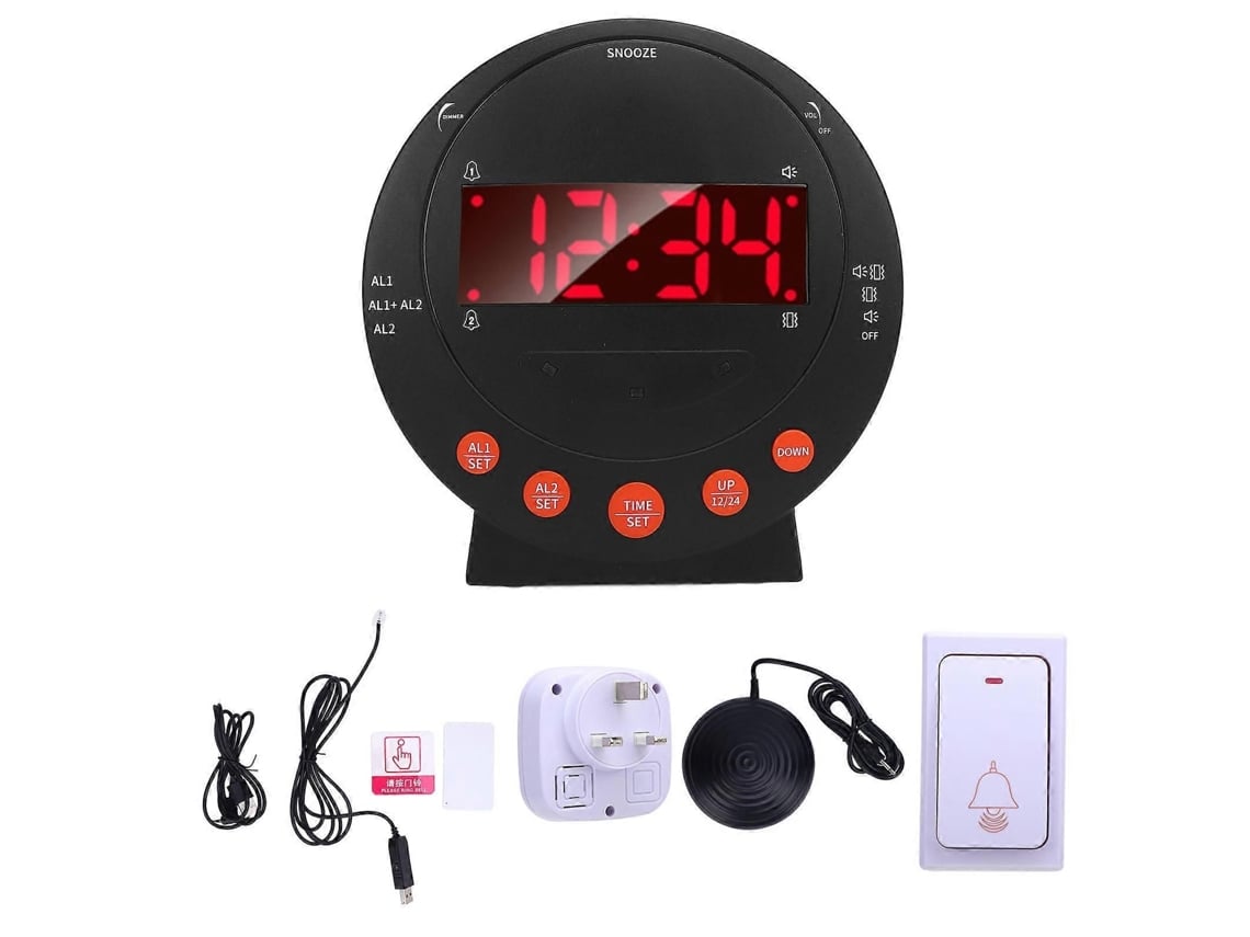 Despertador Digital Vibratório Para Surdos Com Função Soneca, Visor Led, Luz Intermitente E Campainha Com Alerta Para Quem Tem Sono Pesado.
