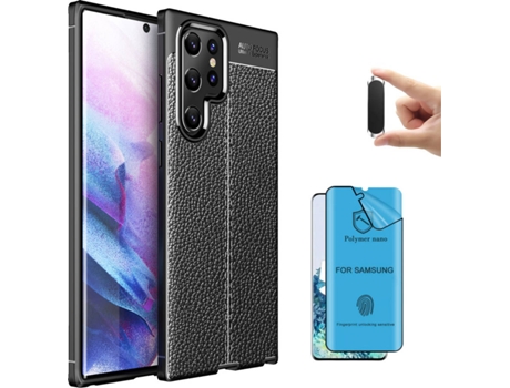 Funda + Protector de Pantalla + Soporte Magnético Samsung S22 Ultra Rugged Leather Negro