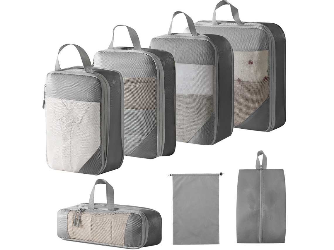 Conjunto De Bolsas Organizadoras Para Malas, Com Bolsas Com Cordão E Bolsas Para Sapatos, Pacote Com 7 Chrui (cinza)