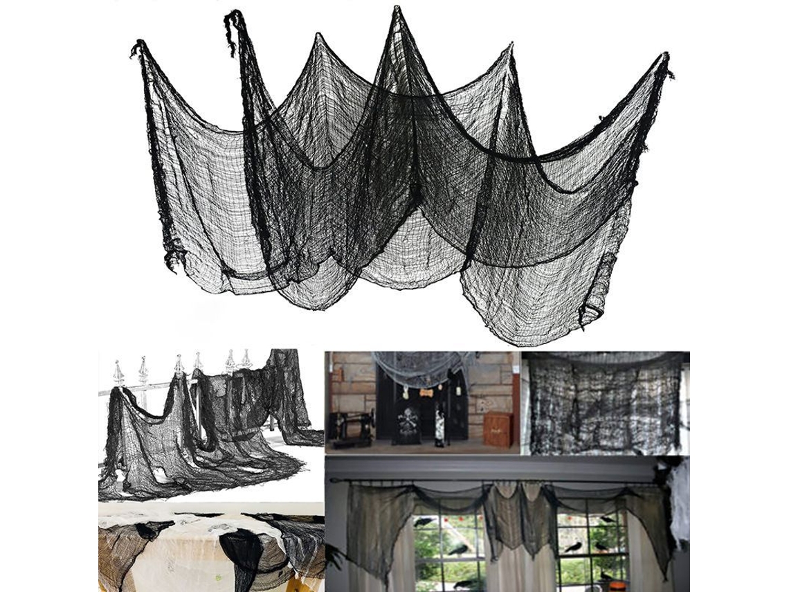 Paquete De 5 Unidades De Tela Negra De 76 × 198 Cm - Decoración De Halloween - Decoración Espeluznante Para Uso Interior Y Exterior.