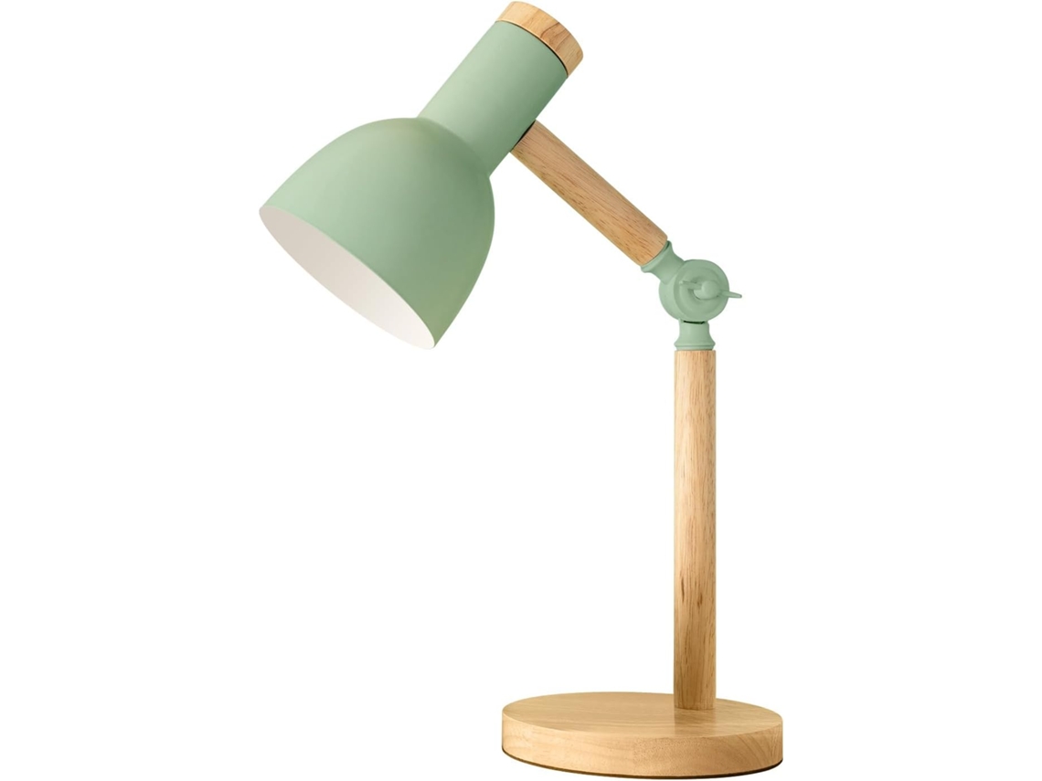 Lámpara De Mesa Regulable De Madera Verde, Casquillo E27, 12 W, Luz Cálida, Ideal Para Dormitorios Infantiles O Salas De Estar.