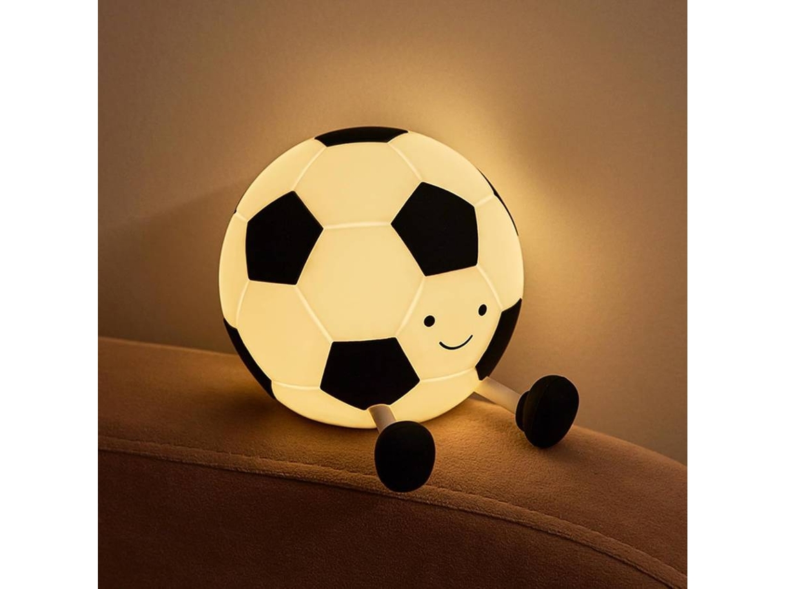 Luz nocturna de silicona con diseño de fútbol, lámpara de noche infantil con dibujos animados, recargable (blanca)