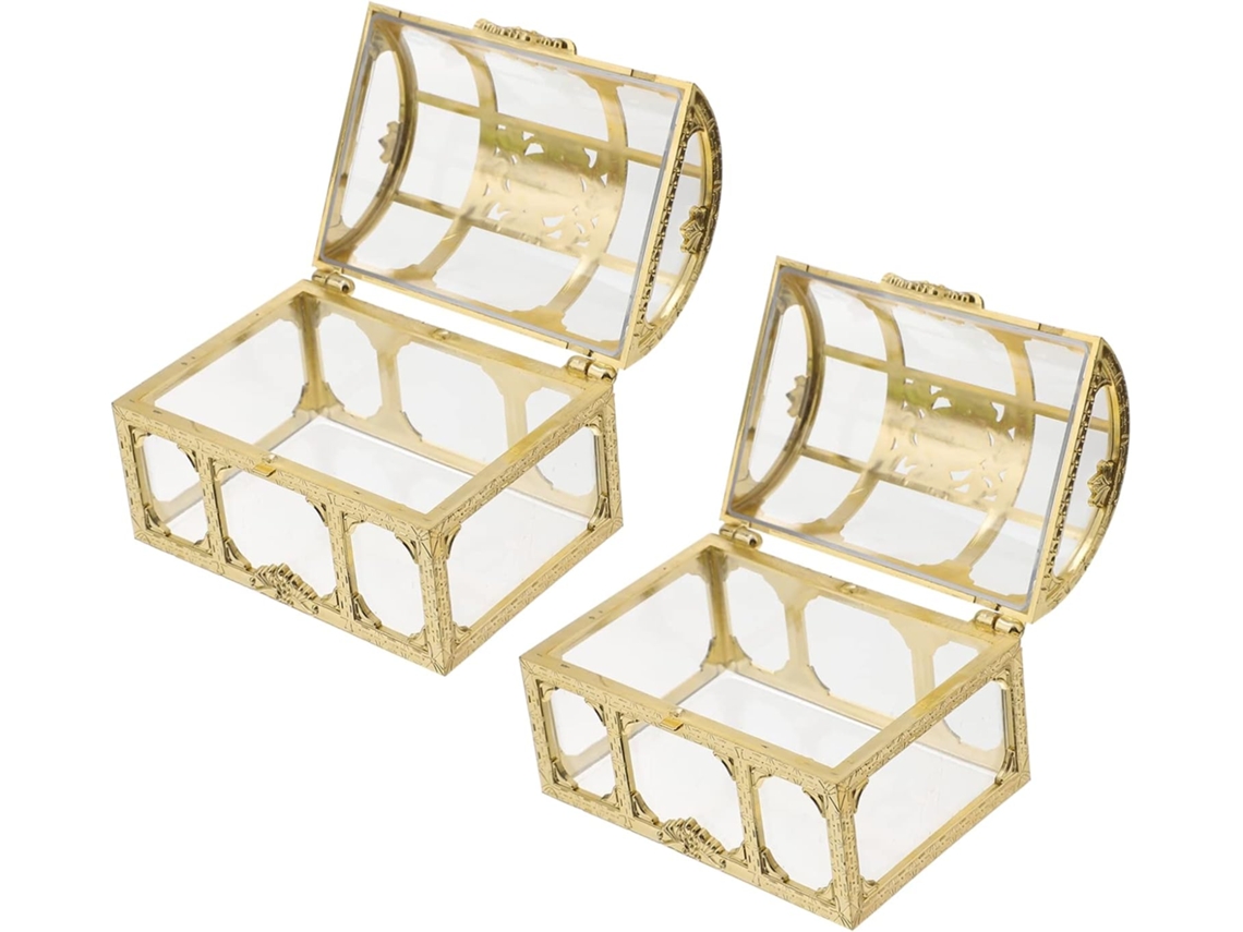 Juego 2 Cofres Tesoro Pirata Plástico Transparente Niños Niñas Cajas Joyería Cristal Organizadores